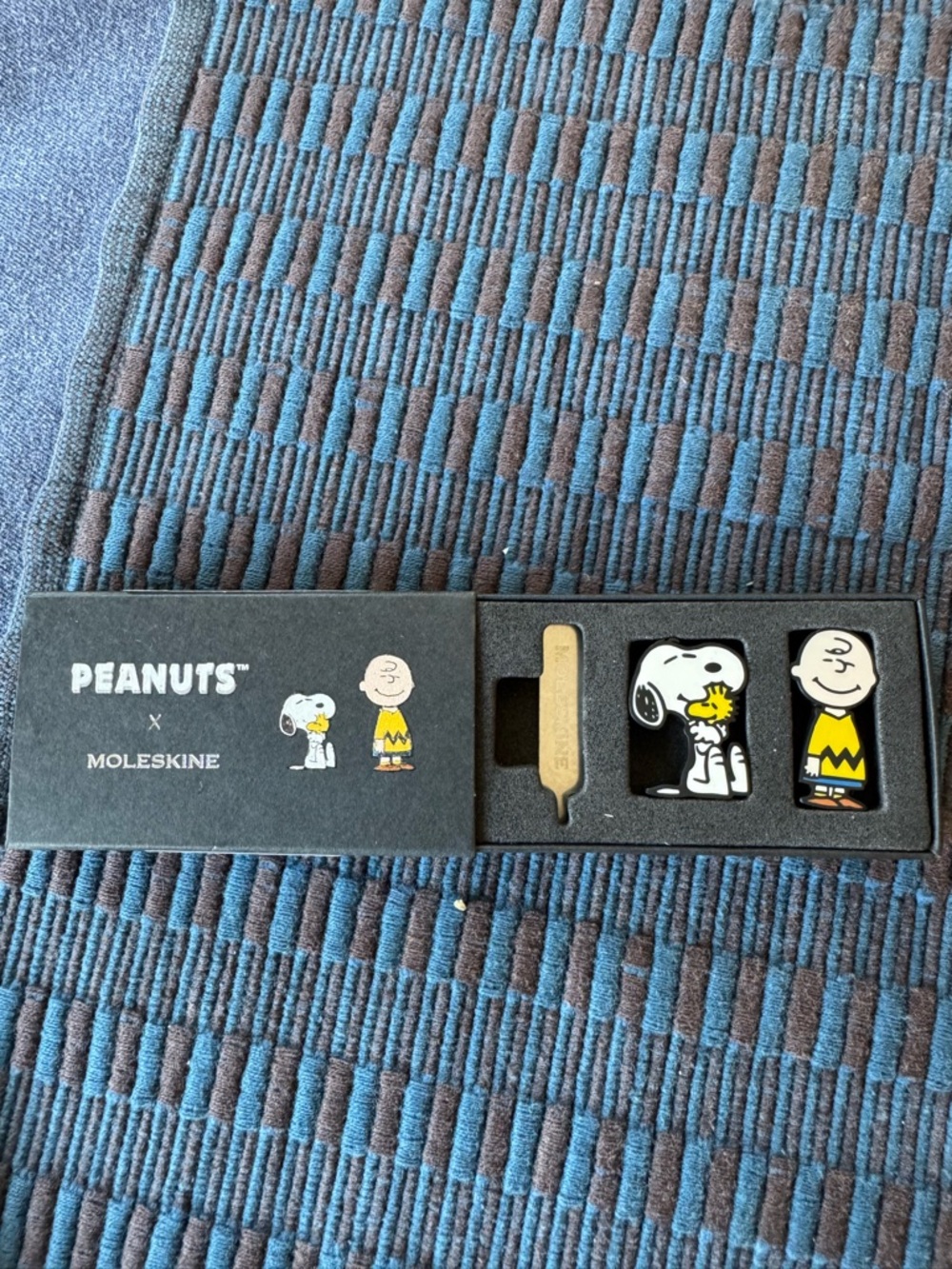 Moleskine Peanuts Charlie Brown & Snoopy Black Notebook Pin Set-new